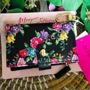 Betsey Johnson Floral Snap Wallet NWT | Card Case ID Holder Black Multi